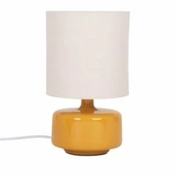 Maisons Du Monde Lampes à Poser Lampe En Céramique Gris Nuage Et Abat-jour En Coton écru -Luminaires Soldes 2022 lampe en ceramique jaune et abat jour en coton ecru junha 1000 14 1 225009 1