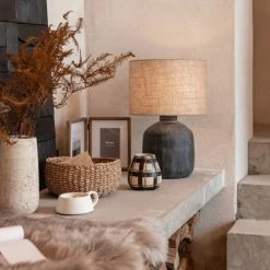 Nouvelles versions -Luminaires Soldes 2022 lampe en ceramique noire et abat jour en jute 1000 12 26 210438 5