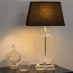 Maisons Du Monde Lampes à Poser Lampe En Cristal Et Abat-jour En Coton Noire H 65 Cm -Luminaires Soldes 2022 lampe en cristal et abat jour en coton noire h 65 cm 1000 8 3 117427 5