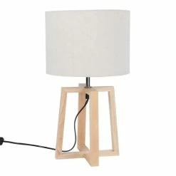 Maisons Du Monde Lampes à Poser Lampe En Hévéa Avec Abat-jour Coloris Gris Clair