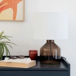 Maisons Du Monde Lampes à Poser Lampe En Verre Marron Et Abat-jour Blanc -Luminaires Soldes 2022 lampe en verre marron et abat jour blanc 1000 7 16 228181 3