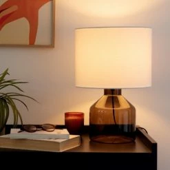 Maisons Du Monde Lampes à Poser Lampe En Verre Marron Et Abat-jour Blanc -Luminaires Soldes 2022 lampe en verre marron et abat jour blanc 1000 7 16 228181 4