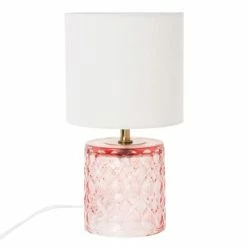 Maisons Du Monde Lampes à Poser Lampe En Verre Rose Et Transparent Avec Abat-jour En Coton écru