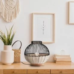 LUMISKY Lampes à Poser Lampe Intérieur Rotin Noir H30CM -Luminaires Soldes 2022 lampe interieur rotin noir h30cm 1