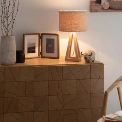 Maisons Du Monde Lampes à Poser Lampe Moumoute En Bois D'hévéa Et Abat-jour En Lin -Luminaires Soldes 2022 lampe moumoute en bois d hevea et abat jour en lin 1000 15 30 228359 3