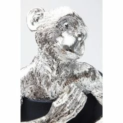 Kare Design Lampes à Poser Lampe Singe Argenté En Polyrésine Et Abat-jour En Lin Noir -Luminaires Soldes 2022 lampe singe argente en polyresine et abat jour en lin noir 1