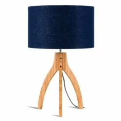 Good & Mojo Lampes à Poser Lampe Tripode Bambou Et Lin Naturel Bleu H54cm