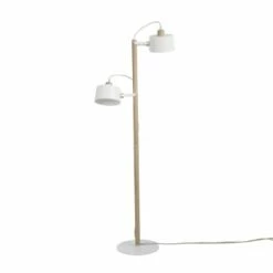 DIZY Design Lampadaires Luminaire à Poser Avec 2 Abat-jours En Chêne Et Métal Blanc -Luminaires Soldes 2022 luminaire a poser avec 2 abat jours en chene et metal blanc 3