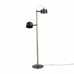 DIZY Design Lampadaires Luminaire à Poser Avec 2 Abat-jours En Chêne Et Métal Noir