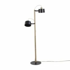DIZY Design Lampadaires Luminaire à Poser Avec 2 Abat-jours En Chêne Et Métal Blanc -Luminaires Soldes 2022 luminaire a poser avec 2 abat jours en chene et metal noir