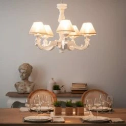 Maisons Du Monde Lustres Lustre Blanc Effet Vieilli Et Abat-jours Beiges -Luminaires Soldes 2022 lustre blanc effet vieilli et abat jours beiges 1000 4 28 106628 5