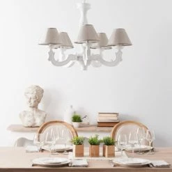Maisons Du Monde Lustres Lustre Blanc Effet Vieilli Et Abat-jours Beiges -Luminaires Soldes 2022 lustre blanc effet vieilli et abat jours beiges 1000 4 28 106628 6