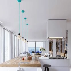 Hoopzi Suspensions Suspension 1 Fil électrique En Tissu Turquoise 2,5m Douille Noire -Luminaires Soldes 2022 suspension 1 fil electrique en tissu turquoise 2 5m douille noire 1