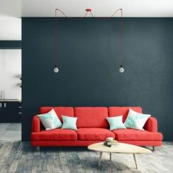 Hoopzi Suspensions Suspension 2 Fils électriques En Tissu Rouge 2,5m Douille Noire -Luminaires Soldes 2022 suspension 2 fils electriques en tissu rouge 2 5m douille noire 2