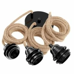 Hoopzi Suspensions Suspension 3 Fils électriques En Tissu Blanc 2,5m Douille Blanche -Luminaires Soldes 2022 suspension 3 fils electriques en tissu ficelle 2 5m douille noire