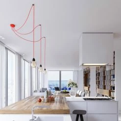 Hoopzi Suspensions Suspension 3 Fils électriques En Tissu Rouge 2,5m Douille Noire -Luminaires Soldes 2022 suspension 3 fils electriques en tissu rouge 2 5m douille noire 2