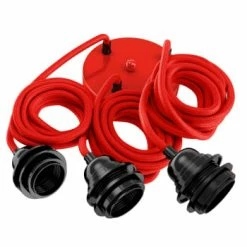 Hoopzi Suspensions Suspension 3 Fils électriques En Tissu Noir 2,5m Douille Noire -Luminaires Soldes 2022 suspension 3 fils electriques en tissu rouge 2 5m douille noire