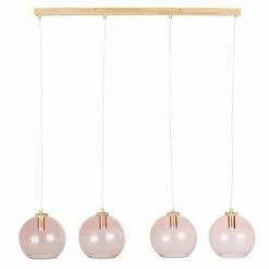 Maisons Du Monde Suspensions Suspension 4 Globes En Verre Teinté Rose Et Hêtre