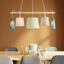 Kare Design Suspensions Suspension 5 Abat-jours En Textile Et Frêne -Luminaires Soldes 2022 suspension 5 abat jours en textile et frene 1