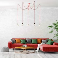 Hoopzi Suspensions Suspension 5 Fils électriques En Tissu Rouge 3,5m Douille Noire -Luminaires Soldes 2022 suspension 5 fils electriques en tissu rouge 3 5m douille noire 3