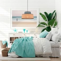 Nouvelles versions -Luminaires Soldes 2022 suspension coton et raphia d38cm 1