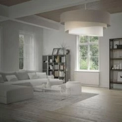 Metropolight Suspensions Suspension Cylindre Textile Beige D58cm -Luminaires Soldes 2022 suspension cylindre textile beige d58cm 1