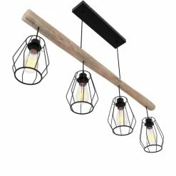 Rendez Vous Déco Suspensions Suspension En Bois Et Métal 4 Lampes -Luminaires Soldes 2022 suspension en bois et metal 4 lampes 3