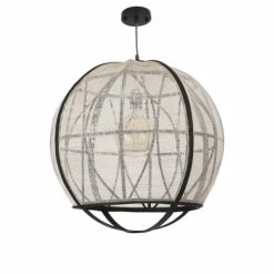 Mica Decorations Suspensions Suspension En Bois Noir Et Lin -Luminaires Soldes 2022 suspension en bois noir et lin 3