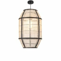 Mica Decorations Suspensions Suspension En Bois Noir Et Lin -Luminaires Soldes 2022 suspension en bois noir et lin 8