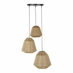 Maisons Du Monde Suspensions Suspension En Métal Doré 3 Abat-jour En Fil De Jute Tressé Main
