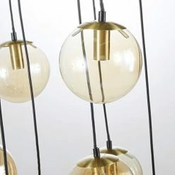 Nouvelles versions -Luminaires Soldes 2022 suspension en metal dore 8 globes en verre ambre 1000 1 34 220491 4
