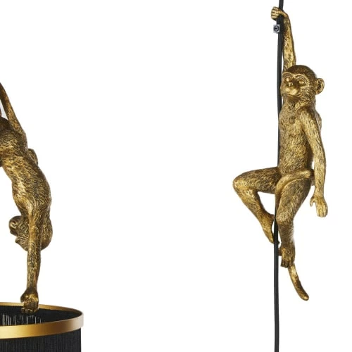 Maisons Du Monde Suspensions Suspension En Métal Doré Et 3 Abat-jours En Franges Noir Ornés De Sculptures De Singes D98 4 Maisons Du Monde Suspensions Suspension En Métal Doré Et 3 Abat-jours En Franges Noir Ornés De Sculptures De Singes D98 – Image 2